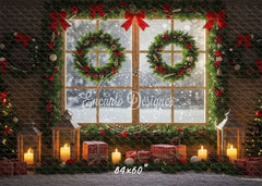 Wreaths Gifts Lanterns Christmas Window Scene Backdrop - Layoris