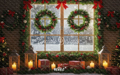 Wreaths Gifts Lanterns Christmas Window Scene Backdrop - Layoris