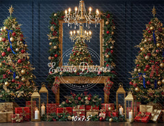 Chandelier Fireplace Trees Gifts Luxury Christmas Backdrop - Layoris