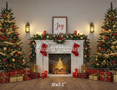 Luxury Fireplace Trees Gifts Christmas Backdrop - Layoris