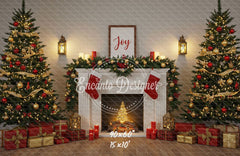 Luxury Fireplace Trees Gifts Christmas Backdrop - Layoris