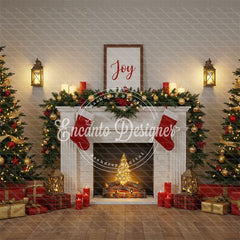 Luxury Fireplace Trees Gifts Christmas Backdrop - Layoris