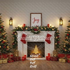 Luxury Fireplace Trees Gifts Christmas Backdrop - Layoris