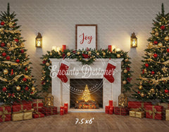 Luxury Fireplace Trees Gifts Christmas Backdrop - Layoris