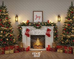 Luxury Fireplace Trees Gifts Christmas Backdrop - Layoris