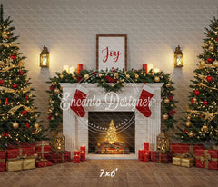 Luxury Fireplace Trees Gifts Christmas Backdrop - Layoris