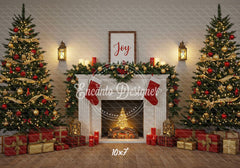 Luxury Fireplace Trees Gifts Christmas Backdrop - Layoris