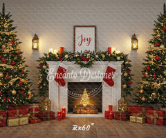 Luxury Fireplace Trees Gifts Christmas Backdrop - Layoris