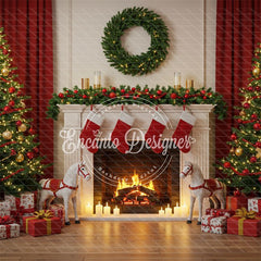 Cozy Fireplace Holiday Decor Scene Christmas Backdrop - Layoris