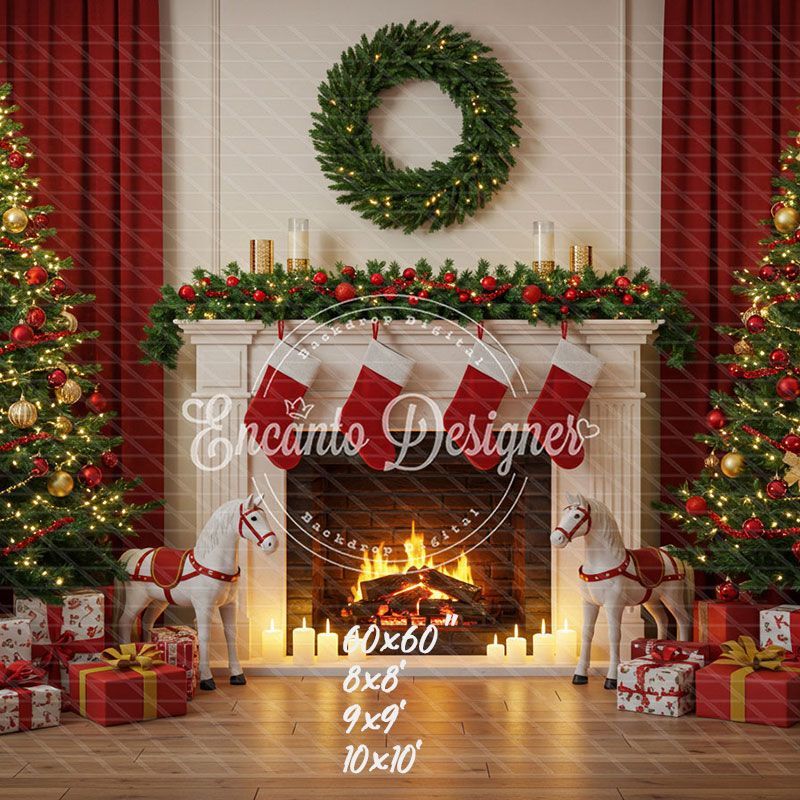 Cozy Fireplace Holiday Decor Scene Christmas Backdrop - Layoris
