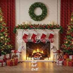 Cozy Fireplace Holiday Decor Scene Christmas Backdrop - Layoris