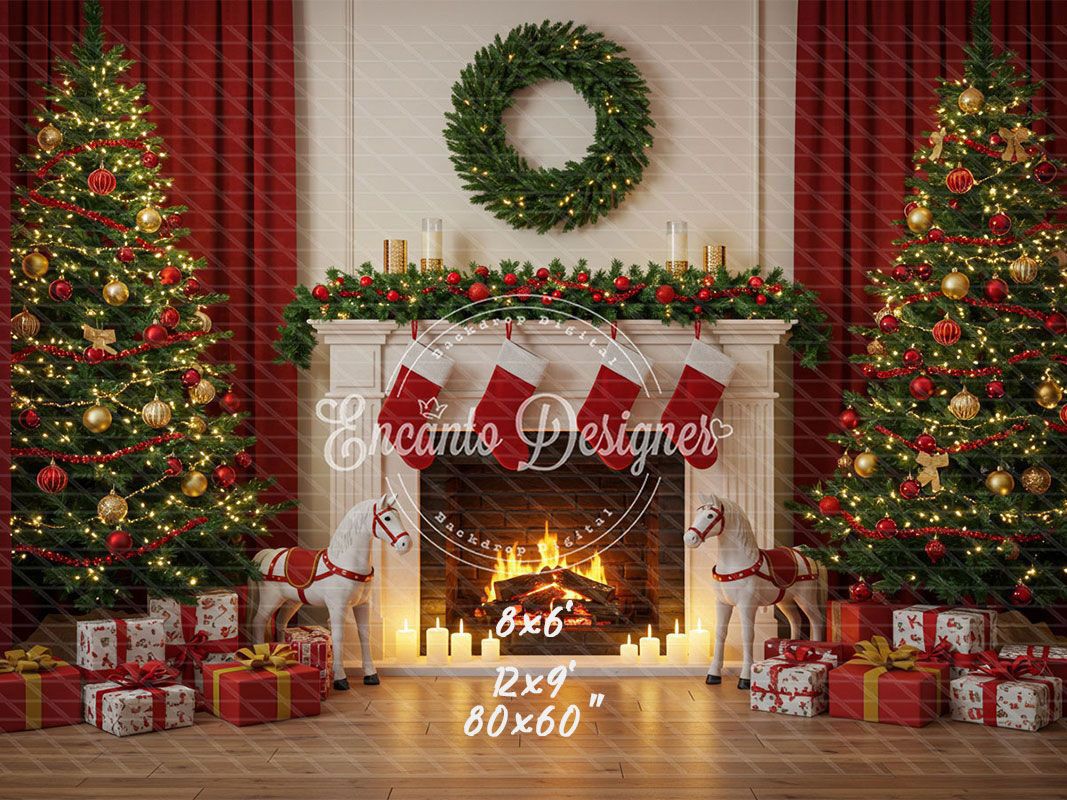 Cozy Fireplace Holiday Decor Scene Christmas Backdrop - Layoris