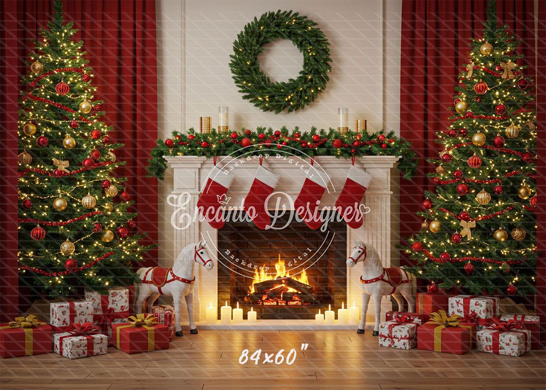 Cozy Fireplace Holiday Decor Scene Christmas Backdrop - Layoris