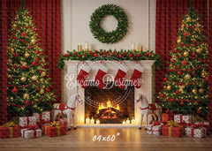 Cozy Fireplace Holiday Decor Scene Christmas Backdrop - Layoris