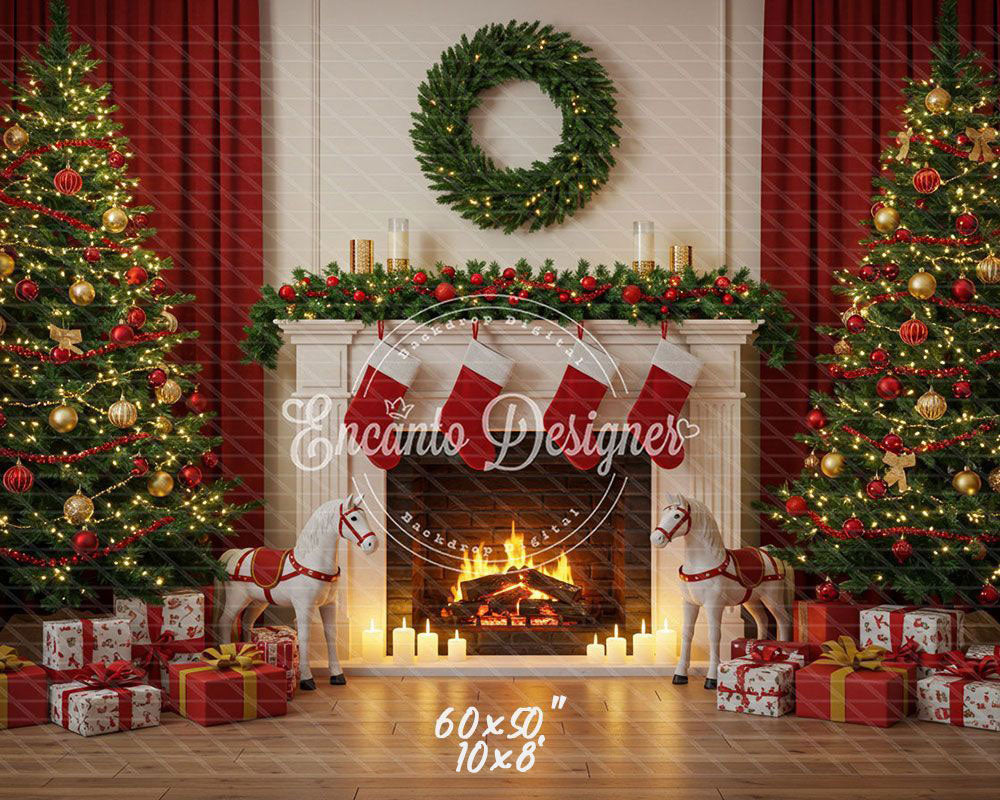 Cozy Fireplace Holiday Decor Scene Christmas Backdrop - Layoris