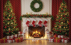 Cozy Fireplace Holiday Decor Scene Christmas Backdrop - Layoris