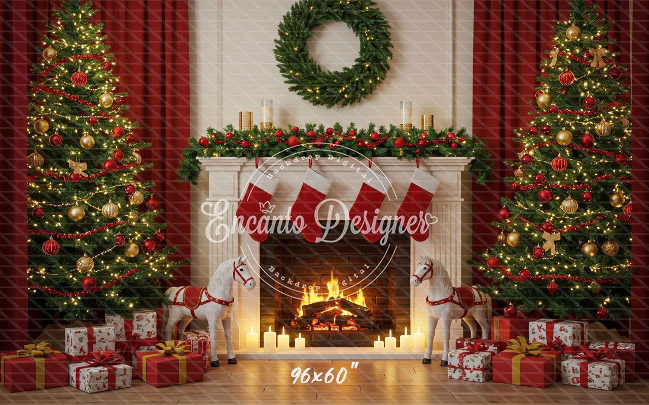 Cozy Fireplace Holiday Decor Scene Christmas Backdrop - Layoris