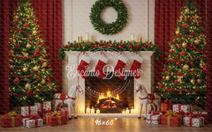 Cozy Fireplace Holiday Decor Scene Christmas Backdrop - Layoris