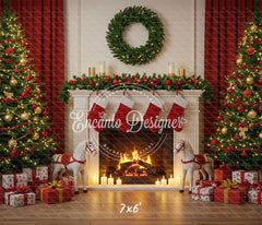 Cozy Fireplace Holiday Decor Scene Christmas Backdrop - Layoris
