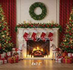 Cozy Fireplace Holiday Decor Scene Christmas Backdrop - Layoris
