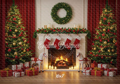 Cozy Fireplace Holiday Decor Scene Christmas Backdrop - Layoris
