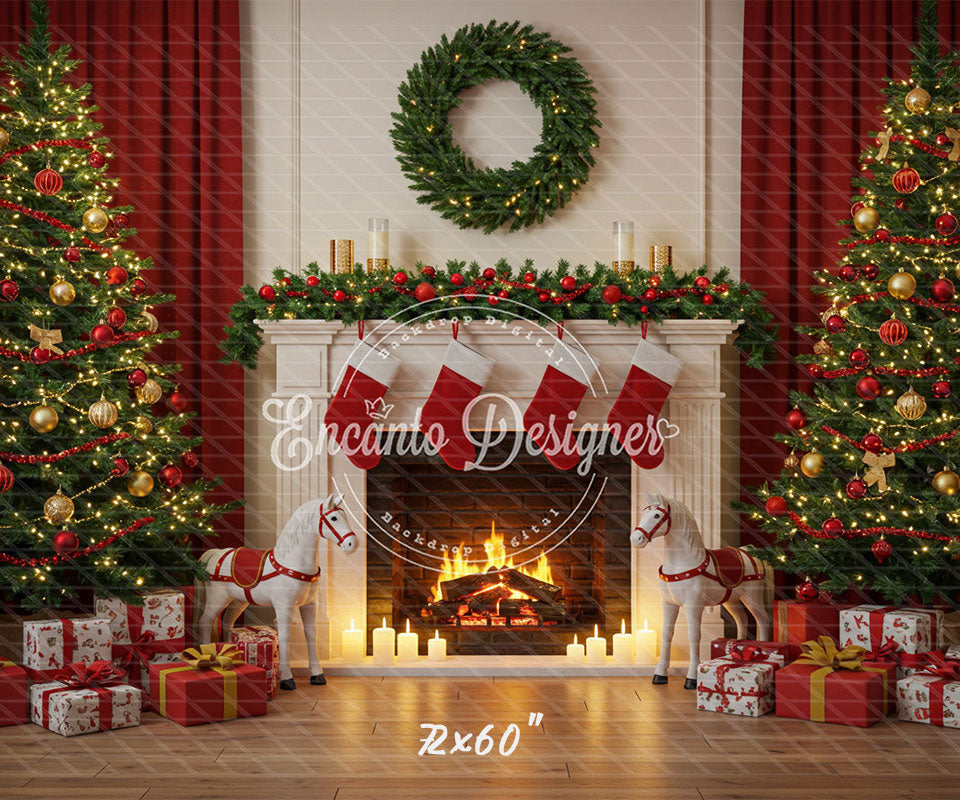Cozy Fireplace Holiday Decor Scene Christmas Backdrop - Layoris