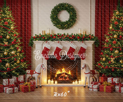 Cozy Fireplace Holiday Decor Scene Christmas Backdrop - Layoris