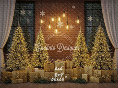 Golden Trees Gifts Brick Wall Christmas Backdrop - Layoris