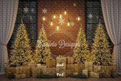 Golden Trees Gifts Brick Wall Christmas Backdrop - Layoris