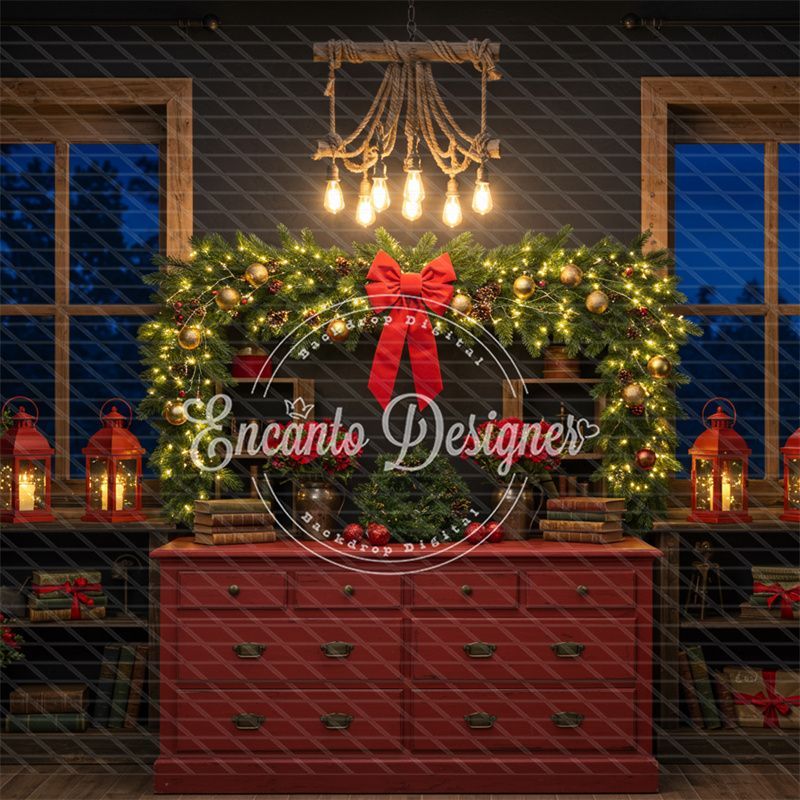 Retro Red Dressing Table Chandelier Christmas Backdrop - Layoris