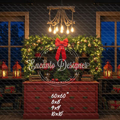 Retro Red Dressing Table Chandelier Christmas Backdrop - Layoris