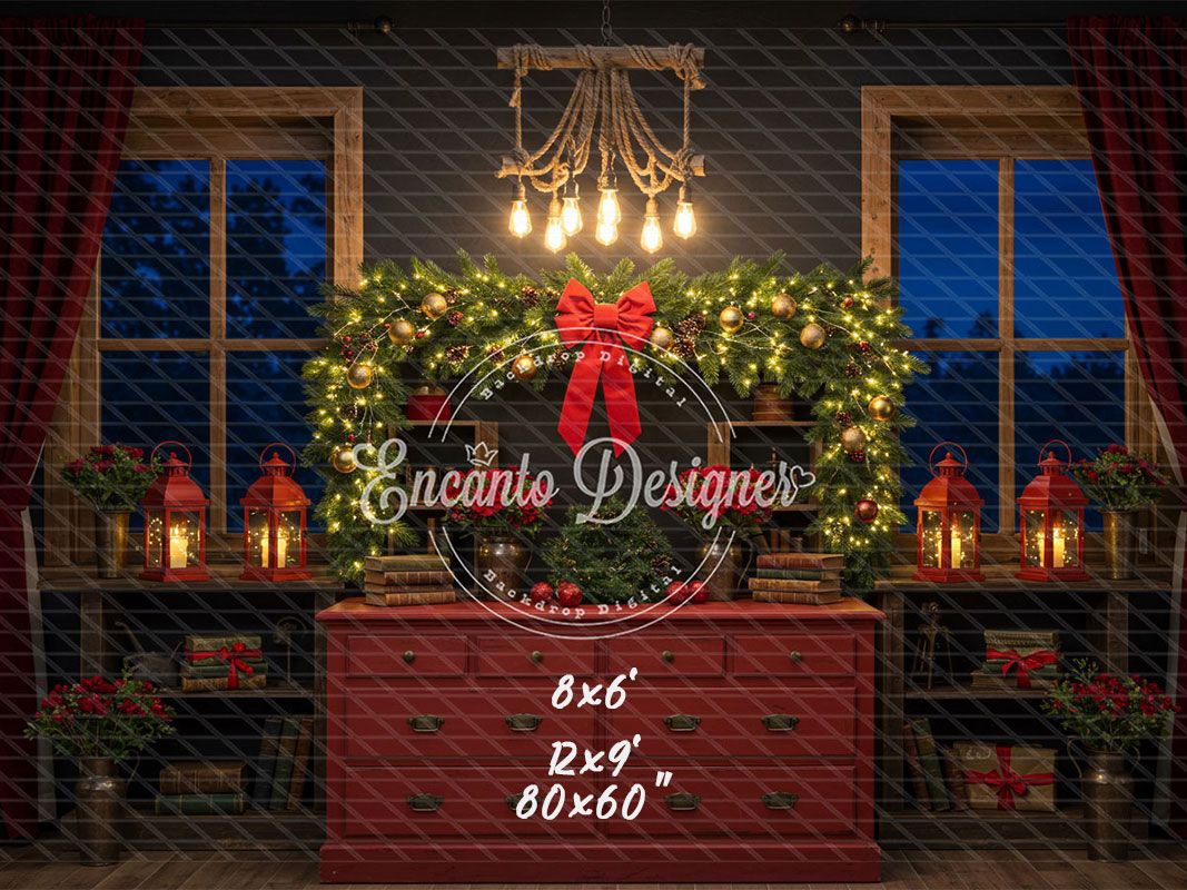 Retro Red Dressing Table Chandelier Christmas Backdrop - Layoris