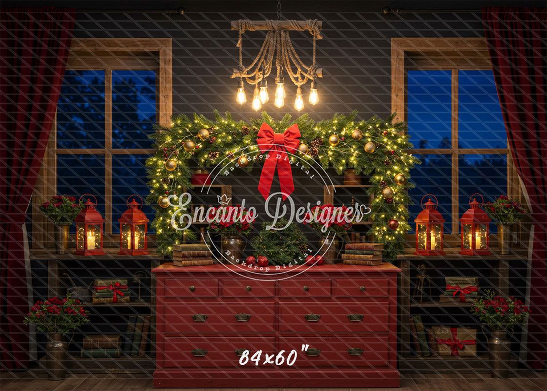 Retro Red Dressing Table Chandelier Christmas Backdrop - Layoris