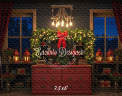 Retro Red Dressing Table Chandelier Christmas Backdrop - Layoris