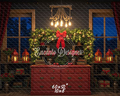 Retro Red Dressing Table Chandelier Christmas Backdrop - Layoris