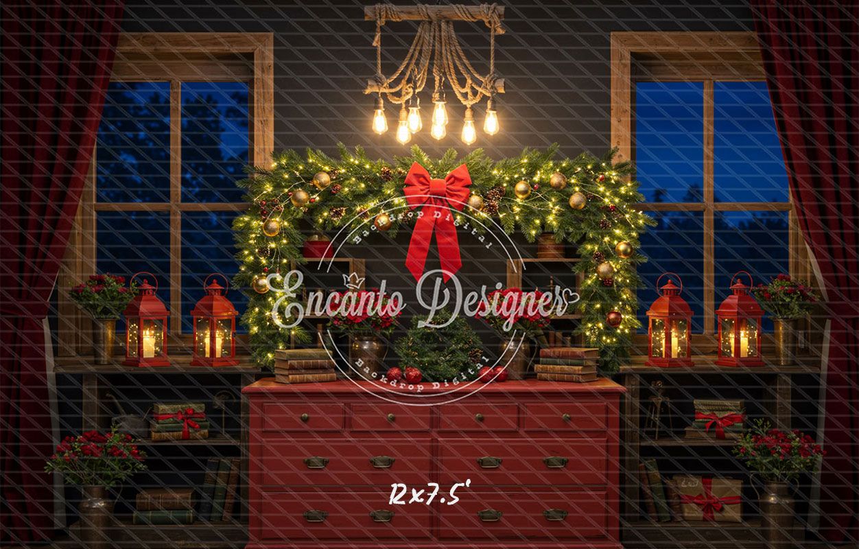 Retro Red Dressing Table Chandelier Christmas Backdrop - Layoris