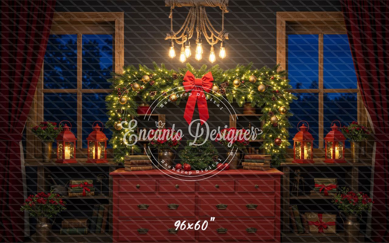 Retro Red Dressing Table Chandelier Christmas Backdrop - Layoris