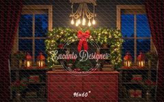 Retro Red Dressing Table Chandelier Christmas Backdrop - Layoris