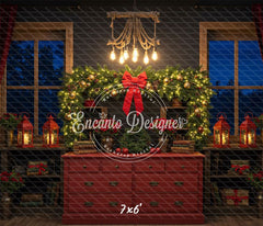 Retro Red Dressing Table Chandelier Christmas Backdrop - Layoris