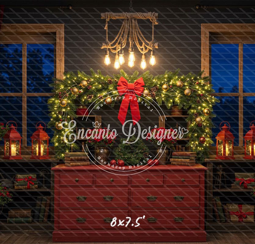 Retro Red Dressing Table Chandelier Christmas Backdrop - Layoris