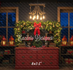 Retro Red Dressing Table Chandelier Christmas Backdrop - Layoris