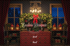 Retro Red Dressing Table Chandelier Christmas Backdrop - Layoris