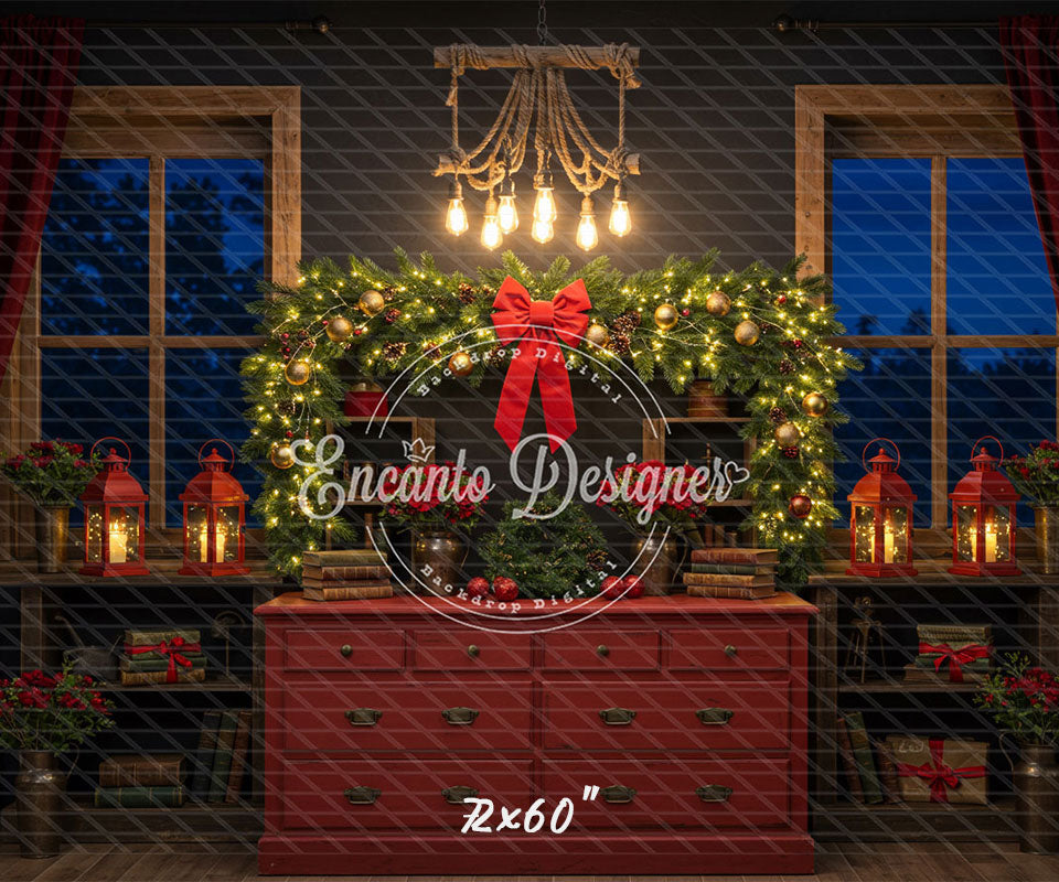 Retro Red Dressing Table Chandelier Christmas Backdrop - Layoris