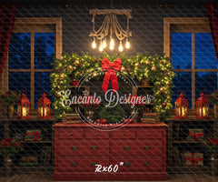 Retro Red Dressing Table Chandelier Christmas Backdrop - Layoris