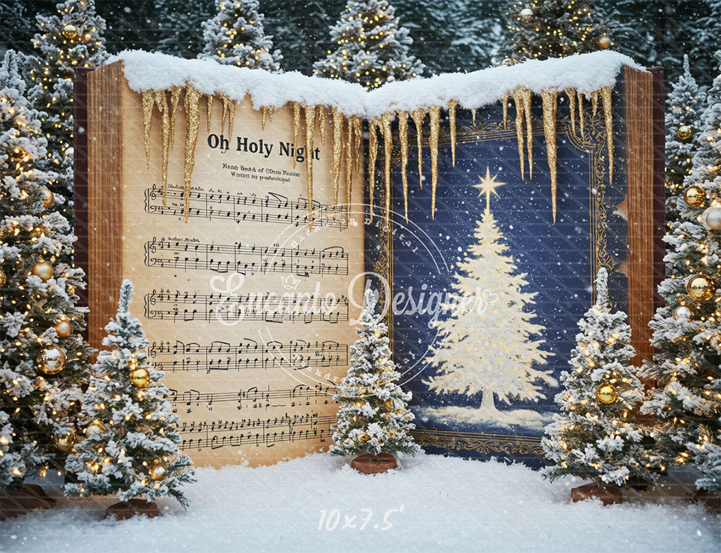 Music Sheet Snowy Scene Christmas Backdrop - Layoris