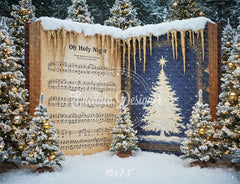 Music Sheet Snowy Scene Christmas Backdrop - Layoris