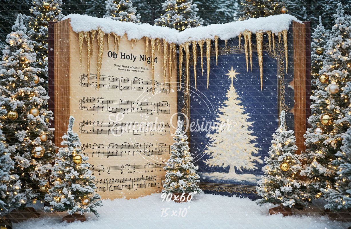 Music Sheet Snowy Scene Christmas Backdrop - Layoris