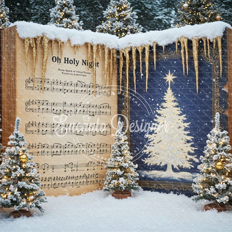 Music Sheet Snowy Scene Christmas Backdrop - Layoris