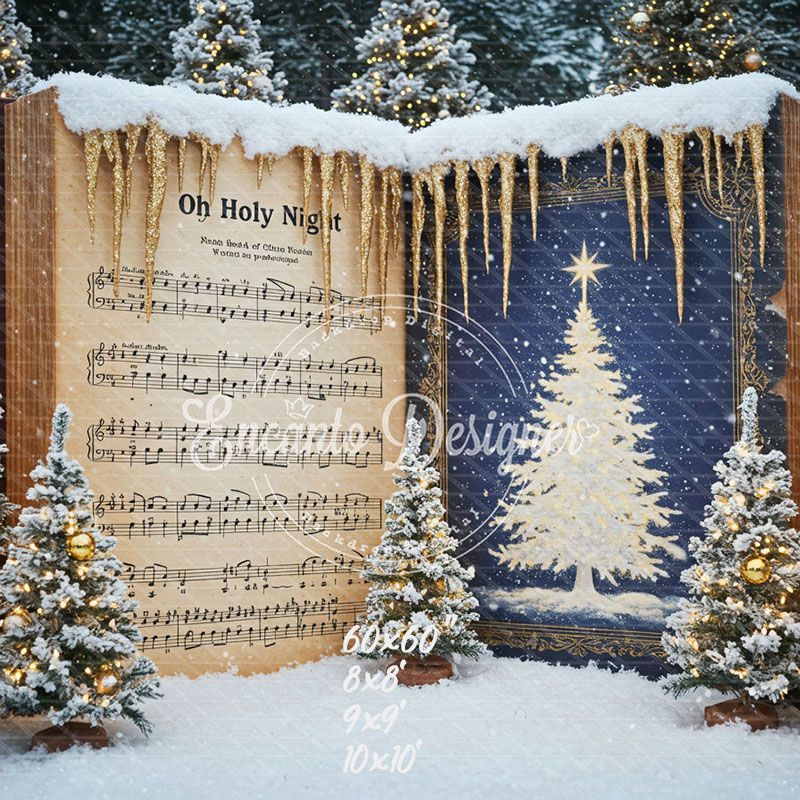 Music Sheet Snowy Scene Christmas Backdrop - Layoris