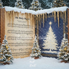 Music Sheet Snowy Scene Christmas Backdrop - Layoris